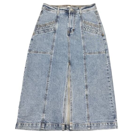 HABITUAL Front Slit Denim Midi Skirt Sz 26 - Picture 3 of 6